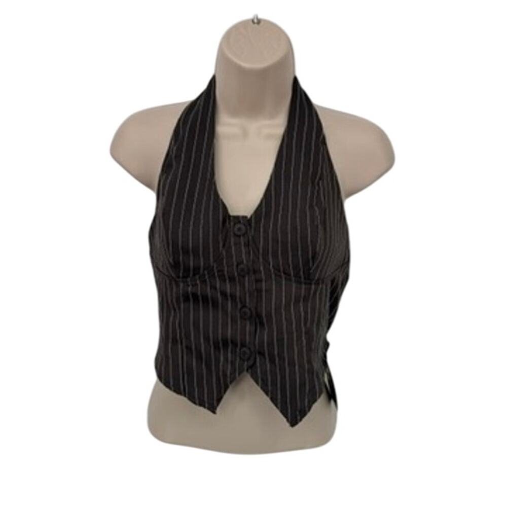 Shein‎ Halter Vest Top Womens Medium Gray White Pinstripe Polyester NEW